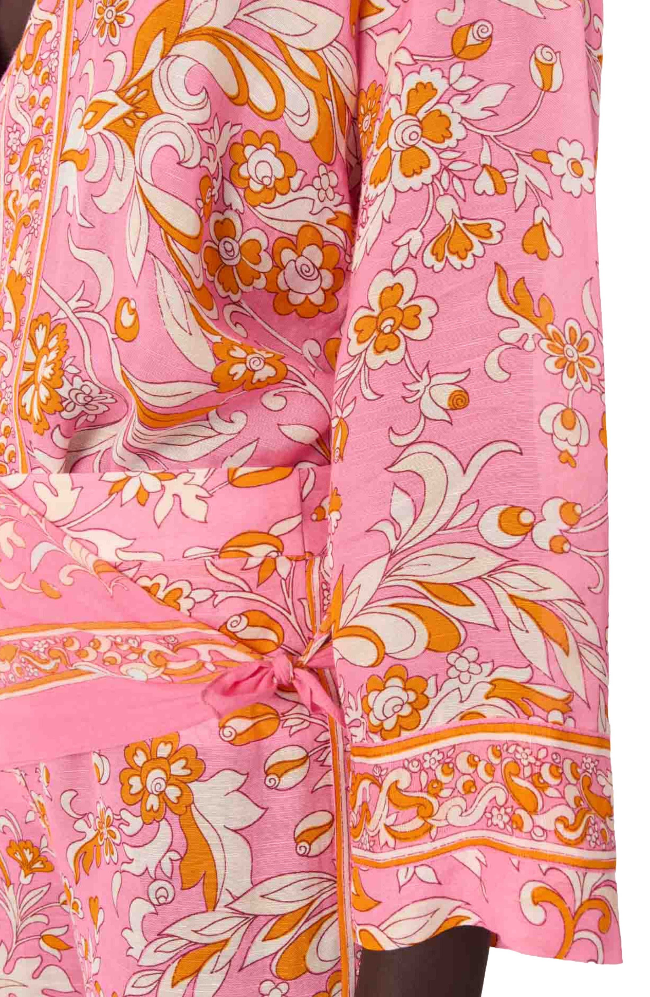 maje Patterned flowing linen shirt in Orange Pink Flowers Print at Nordstrom - 5
