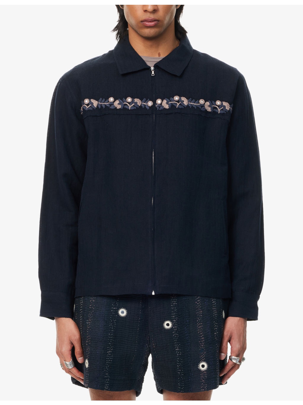 Embroidered-Mirrors Relaxed-Fit Cotton-Linen Jacket - 3