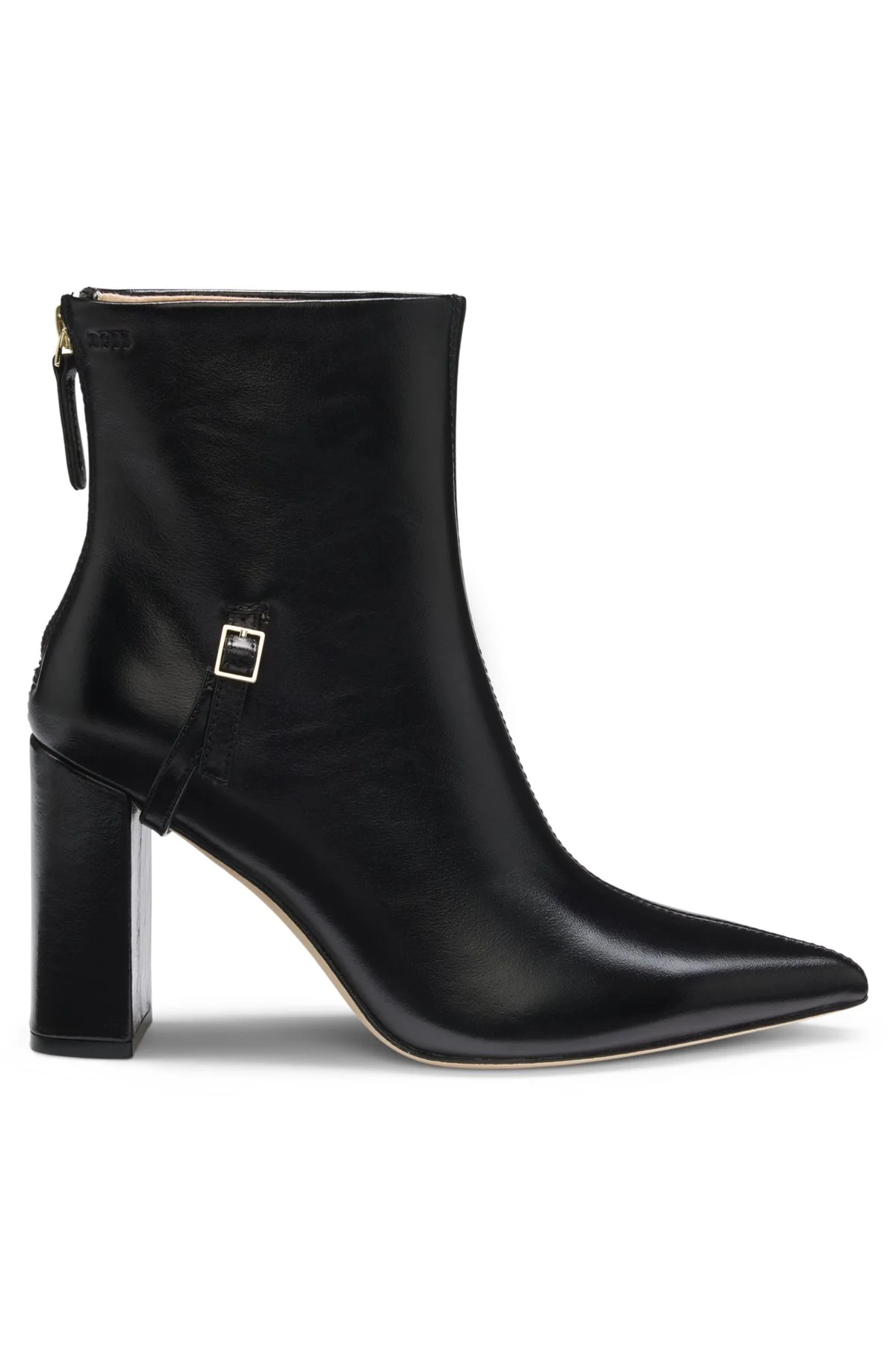 POINTED-TOE BOOTS IN GLOSSY LEATHER WITH BUCKLE DETAIL - 1