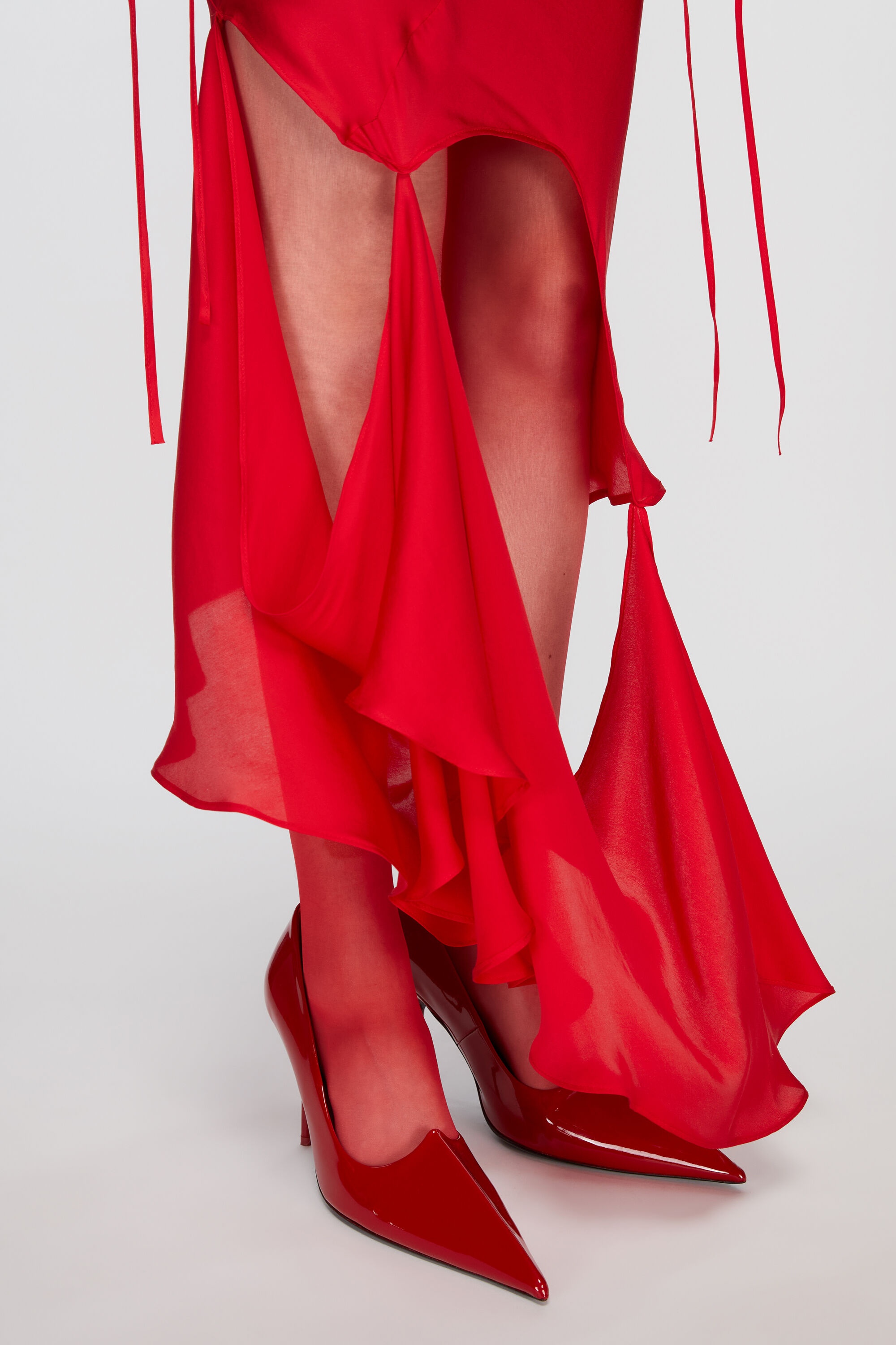 Silk cut-out skirt - Bright Red - 5