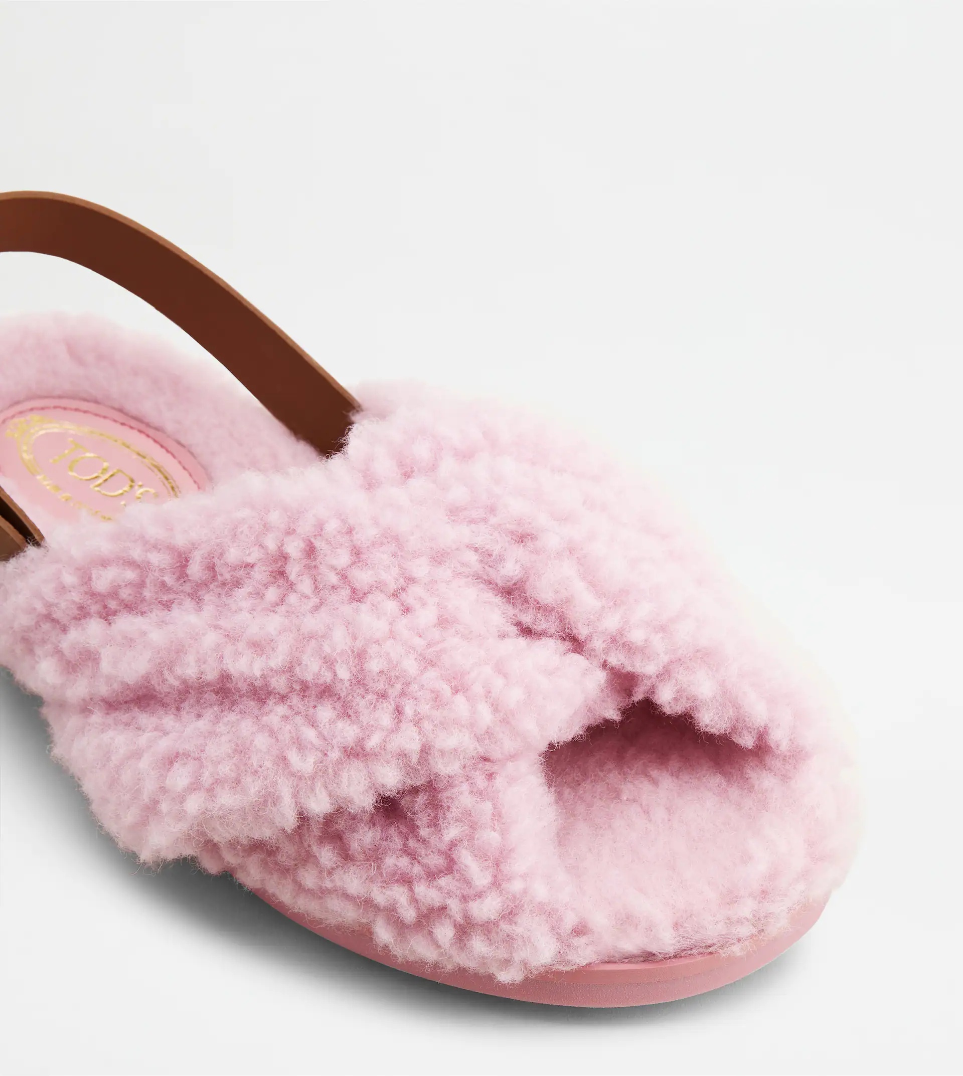 SANDALS IN LEATHER AND WOOL - PINK - 4