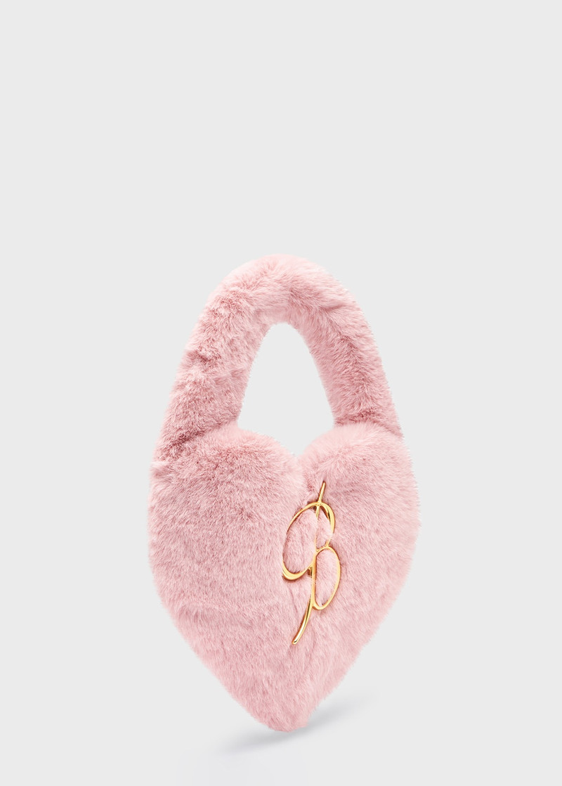 FAUX FUR HEART-SHAPED BAG WITH RHINESTONE B MONOGRAM PIN 2