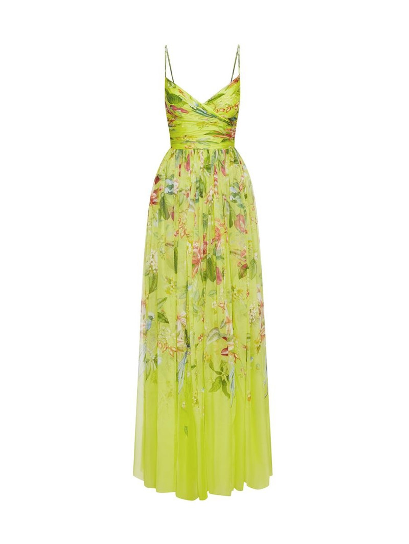 DEGRADÉ FLORA & FAUNA DRAPED CHIFFON GOWN 5