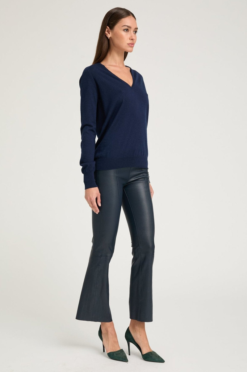 SPRWMN MIDNIGHT LEATHER ANKLE FLARE PANTS WITH PRINCESS SEAMS outlook