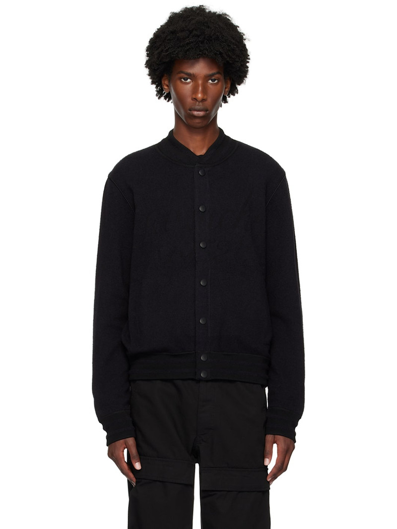 Black Jacquard Logo Bomber Jacket - 1