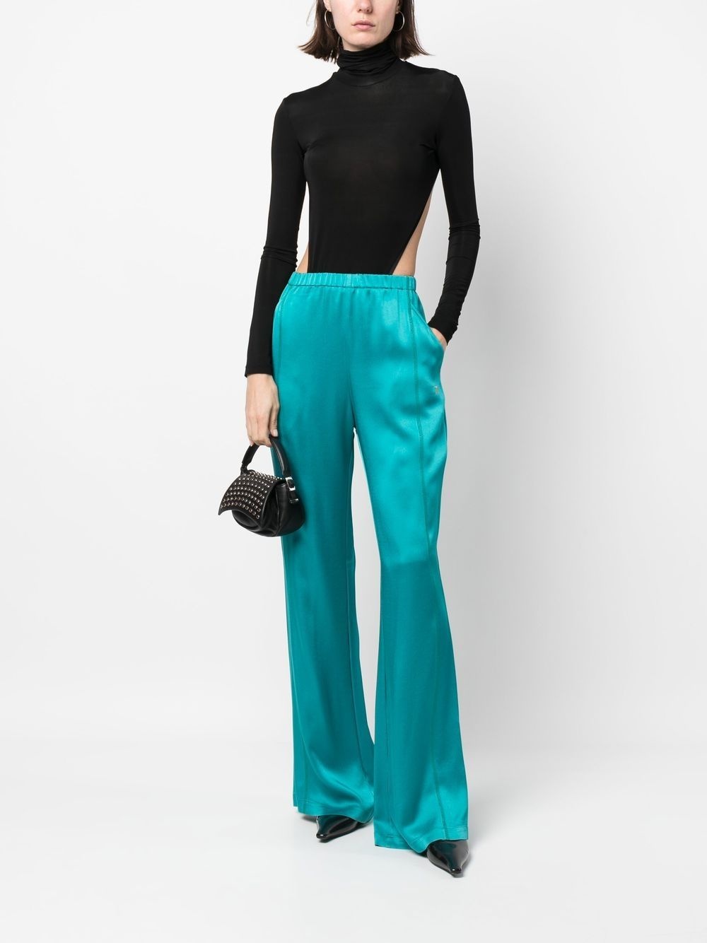 high-waisted flared satin trousers - 2