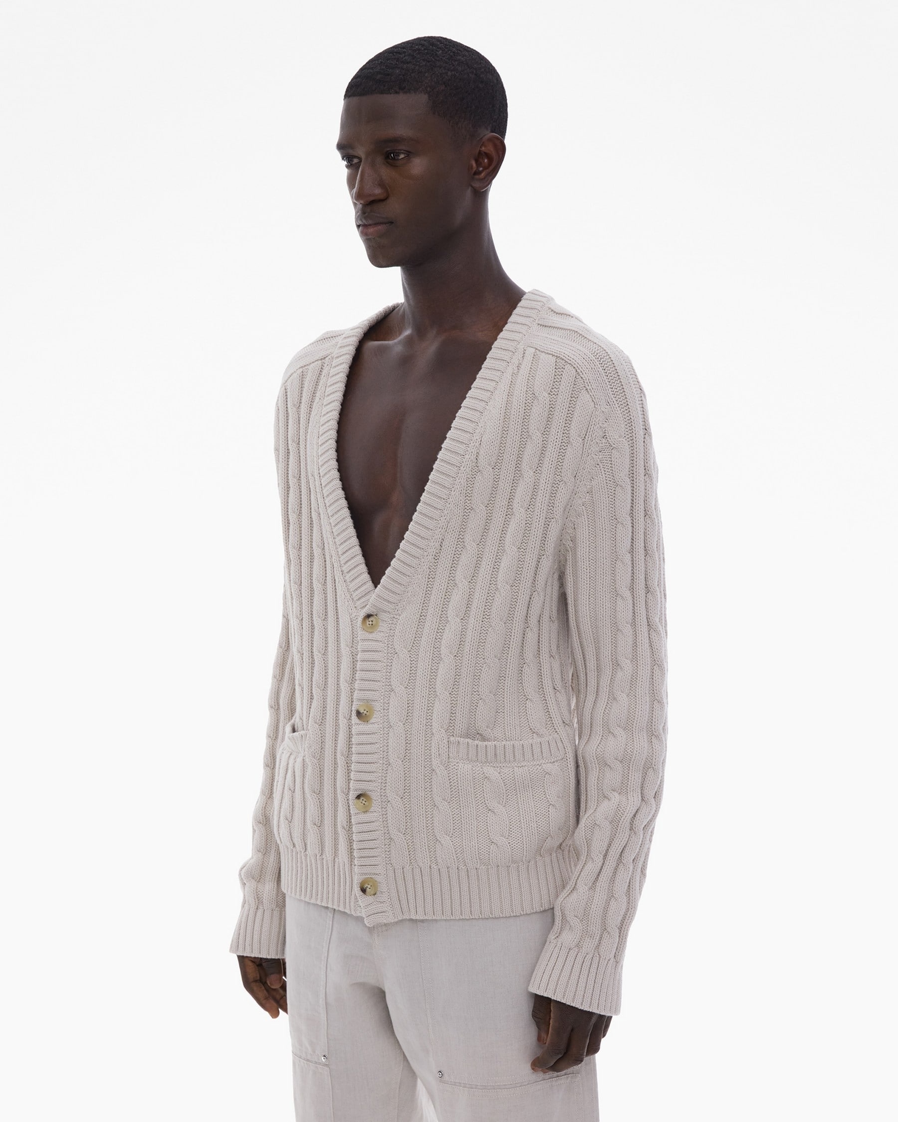 COTTON-WOOL CABLE KNIT CARDIGAN - 5