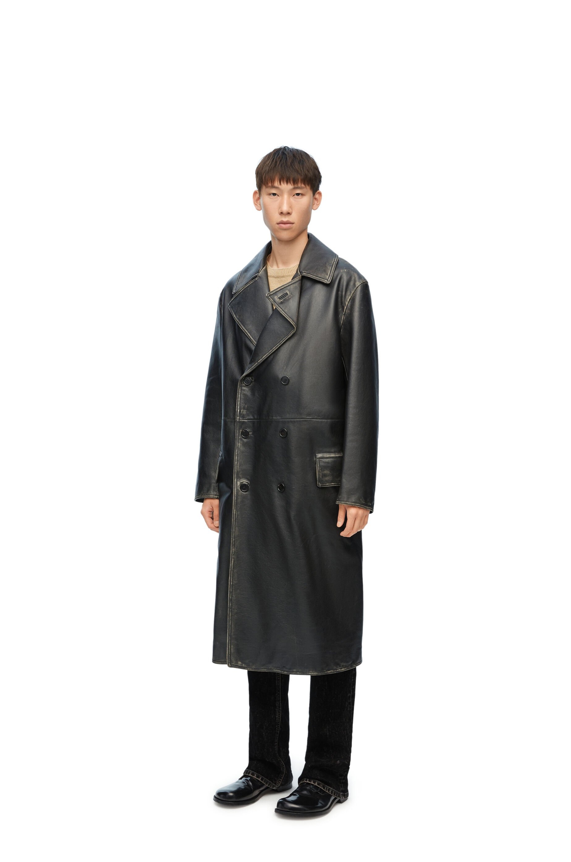 Double breasted coat in nappa calfskin - 2
