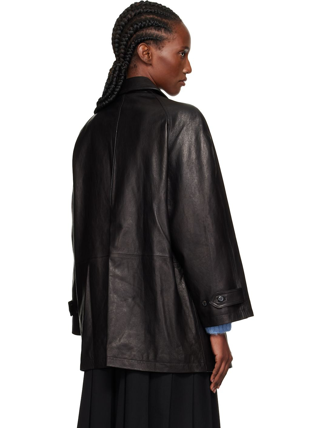 Black Vegetable Leather Pea Coat - 3