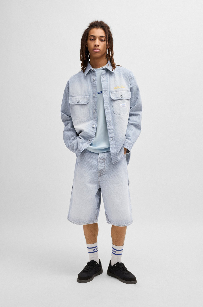 HUGO WIDE-LEG SHORTS IN STRIPED BLUE DENIM outlook