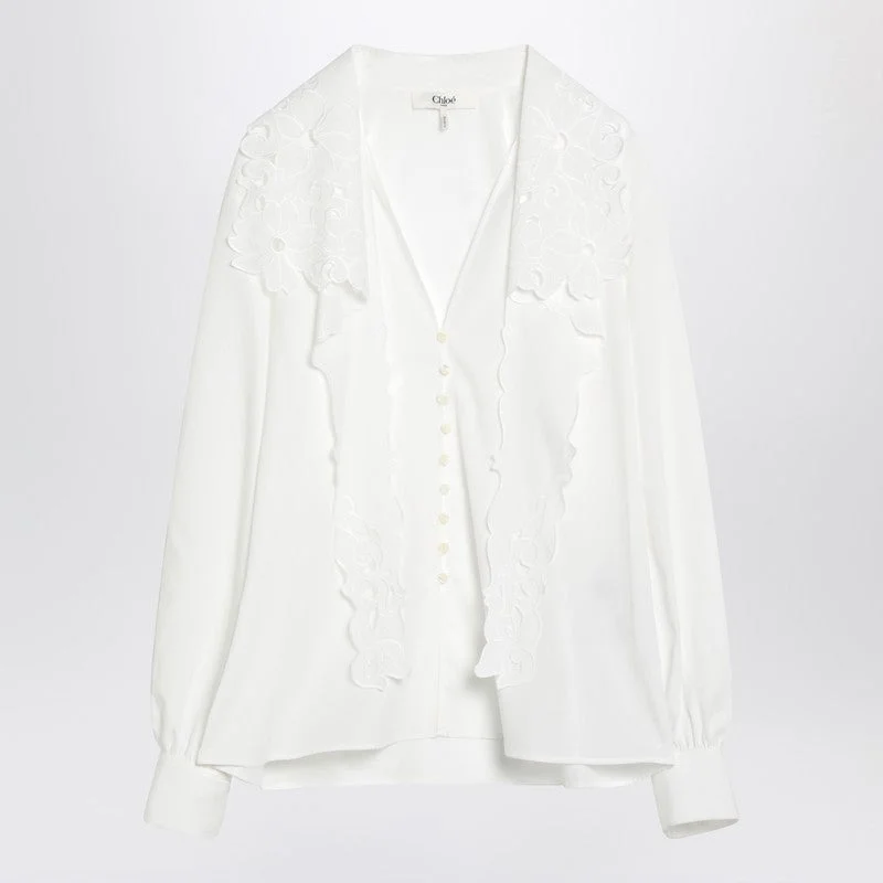Chloé White Shirt With Embroidered Bow Tie Women - 1