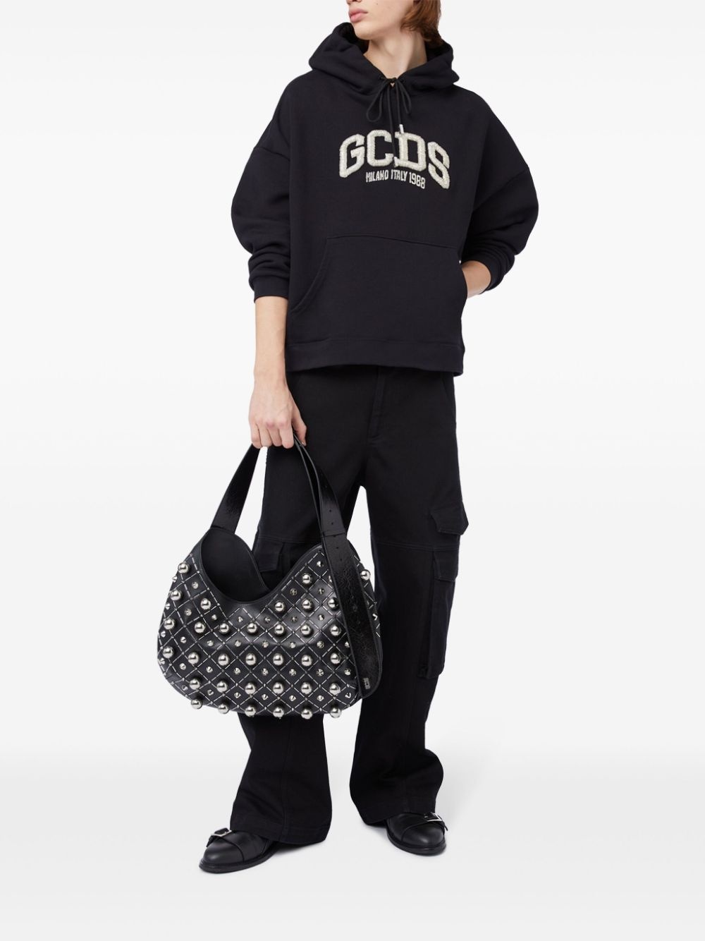logo-embellished cotton hoodie - 2