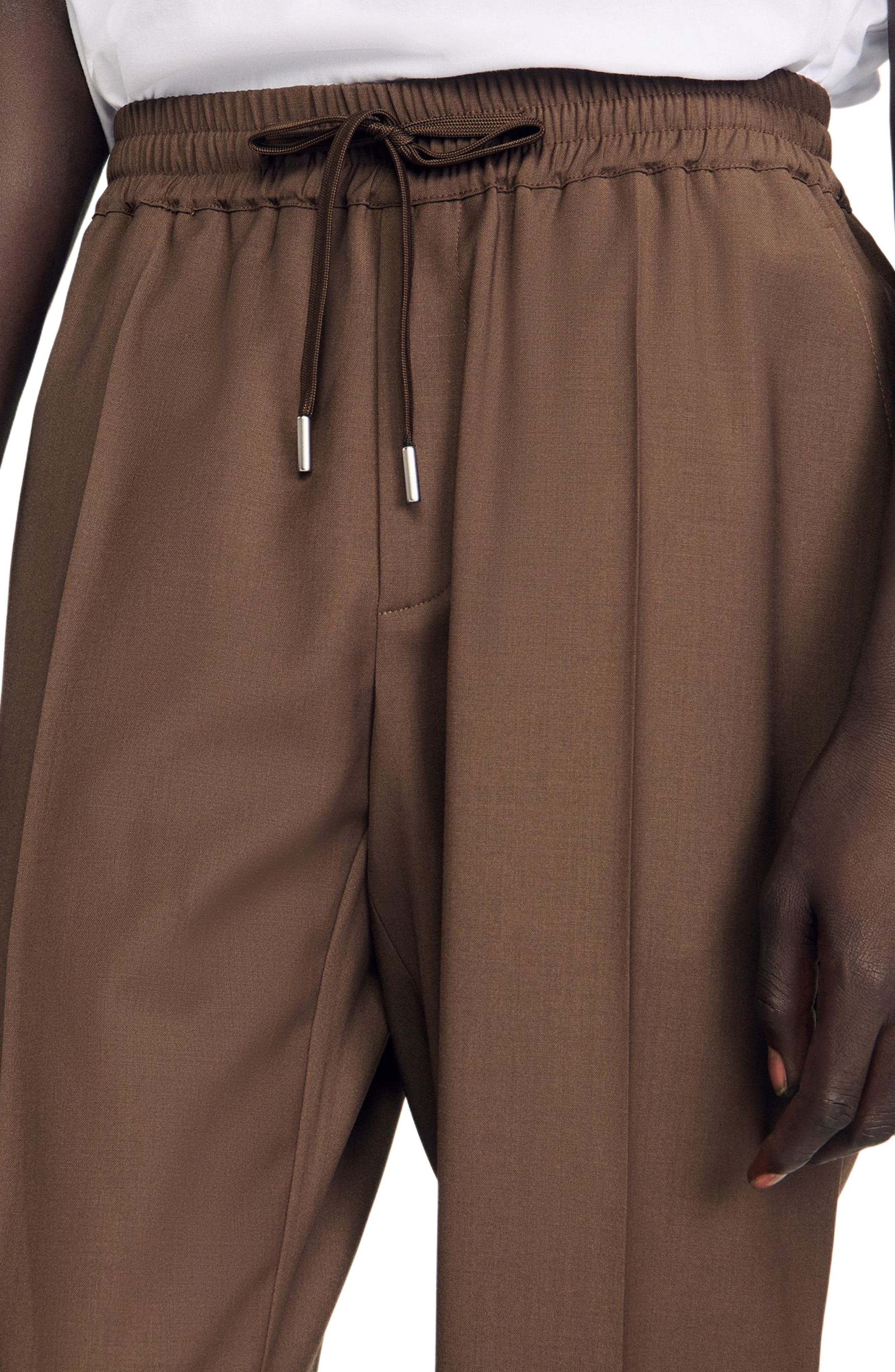 SANDRO Elasticated straight-leg trousers in Tobacco Brown at Nordstrom - 5