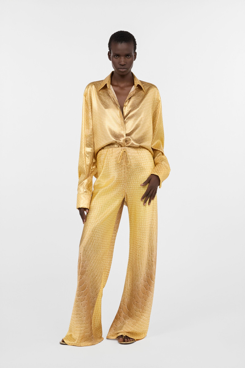 Roberto Cavalli Wide-Leg Silk Pants with Beige and Sand Scale Print outlook