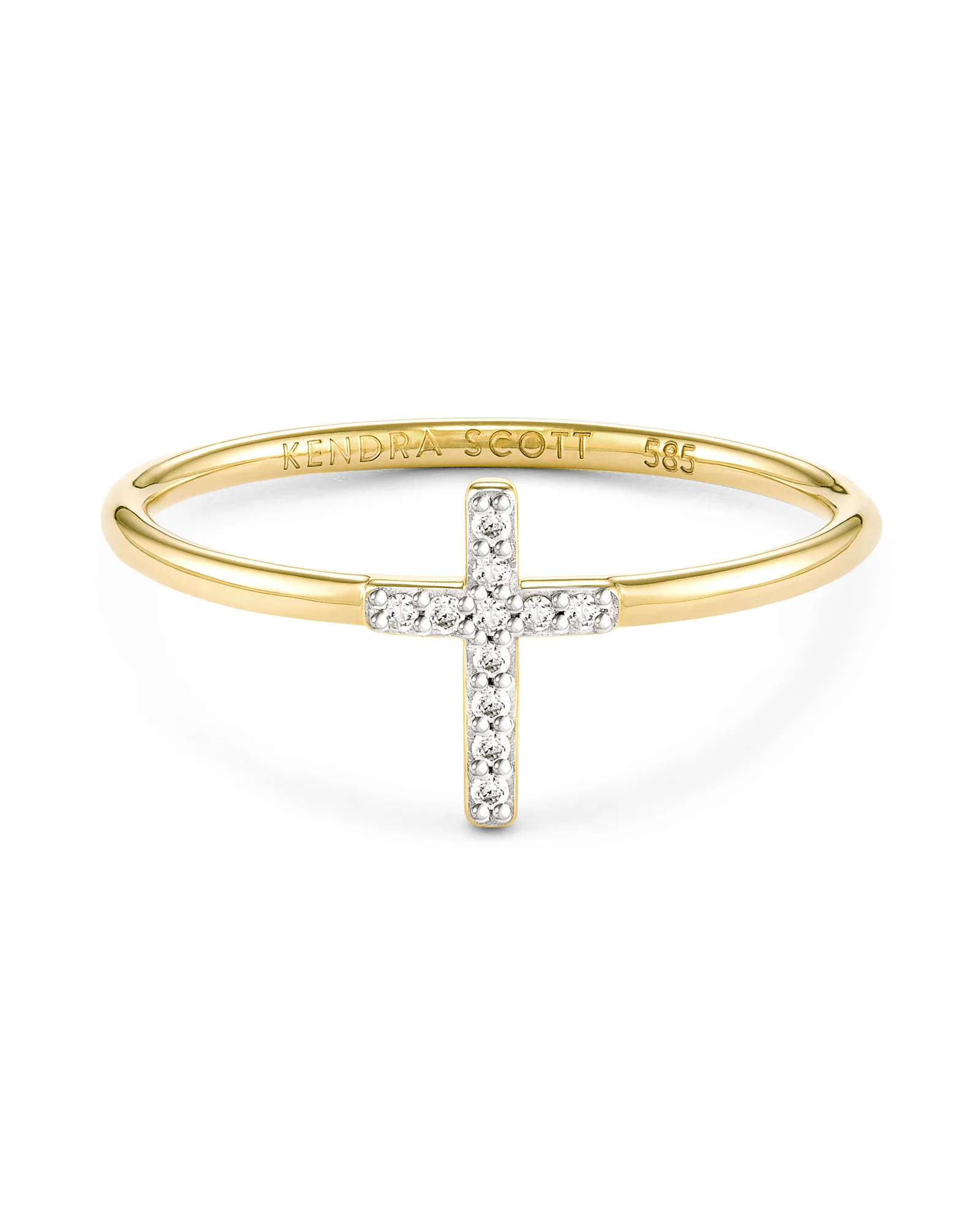 Cross 14k Yellow Gold Band Ring in White Diamond - 1