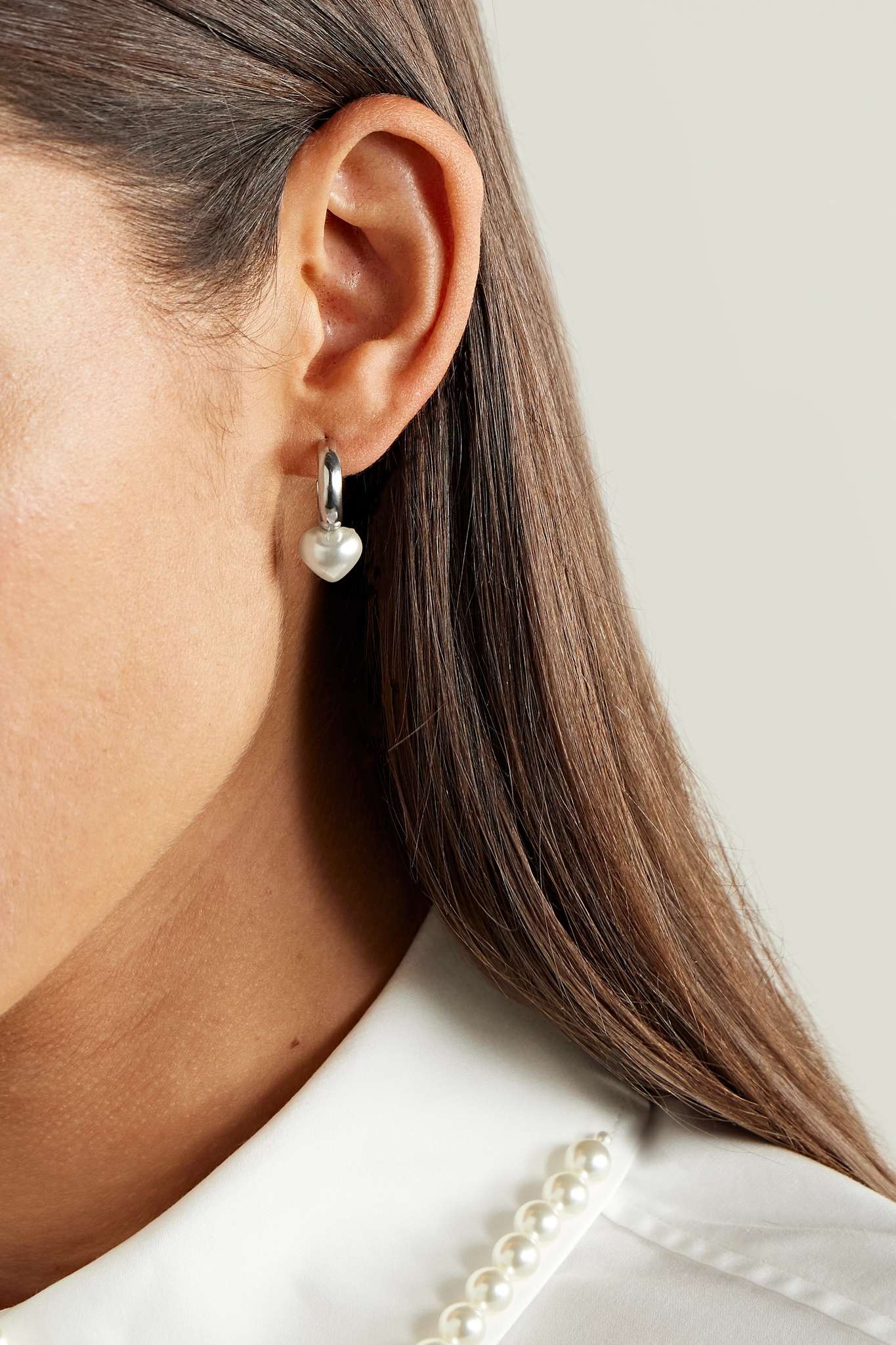 Mini Heart silver-tone faux pearl hoop earrings - 2
