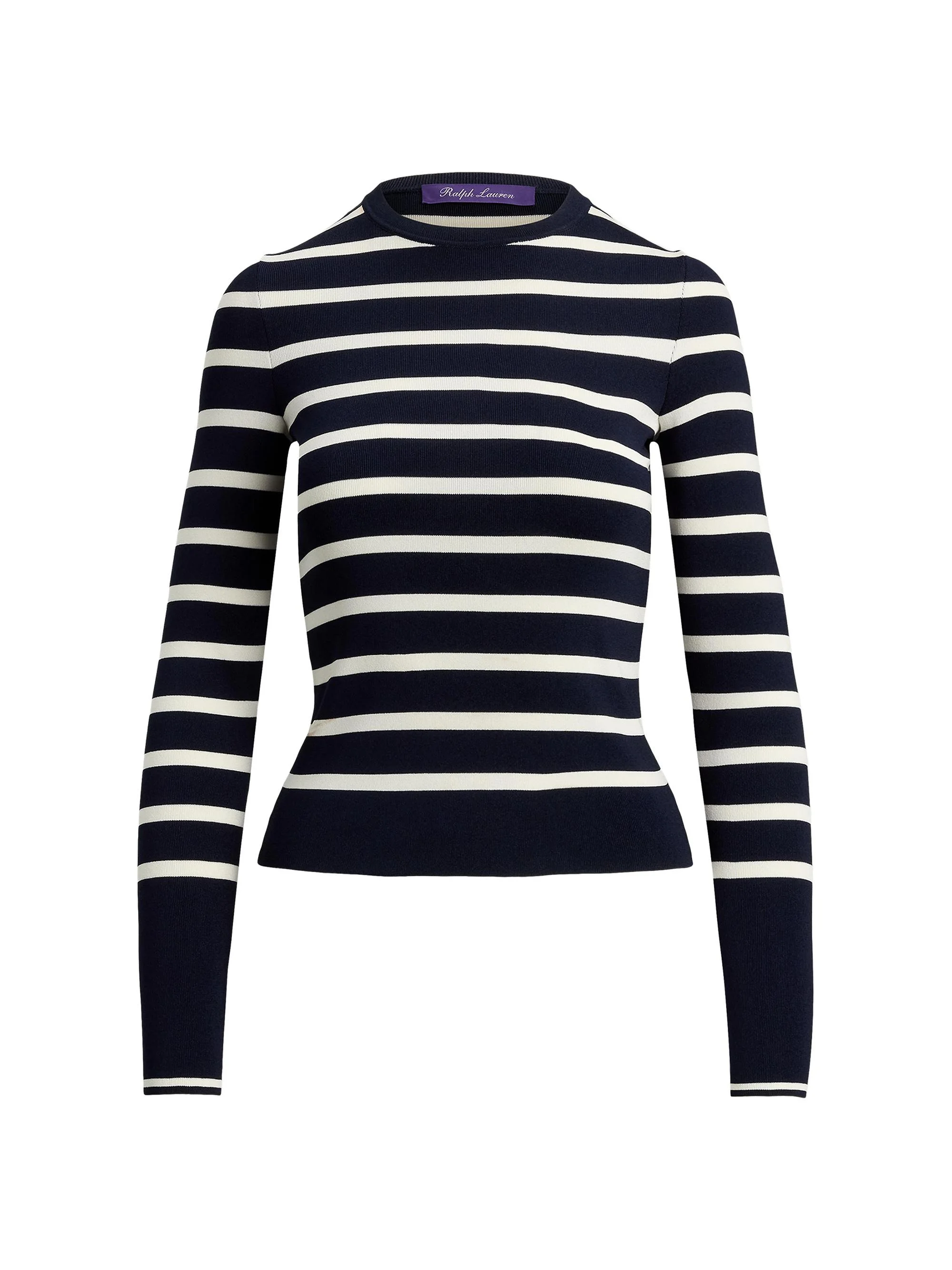 Women's Striped Stretch-Silk Sweater - Icon Navy Lux Cream - 1