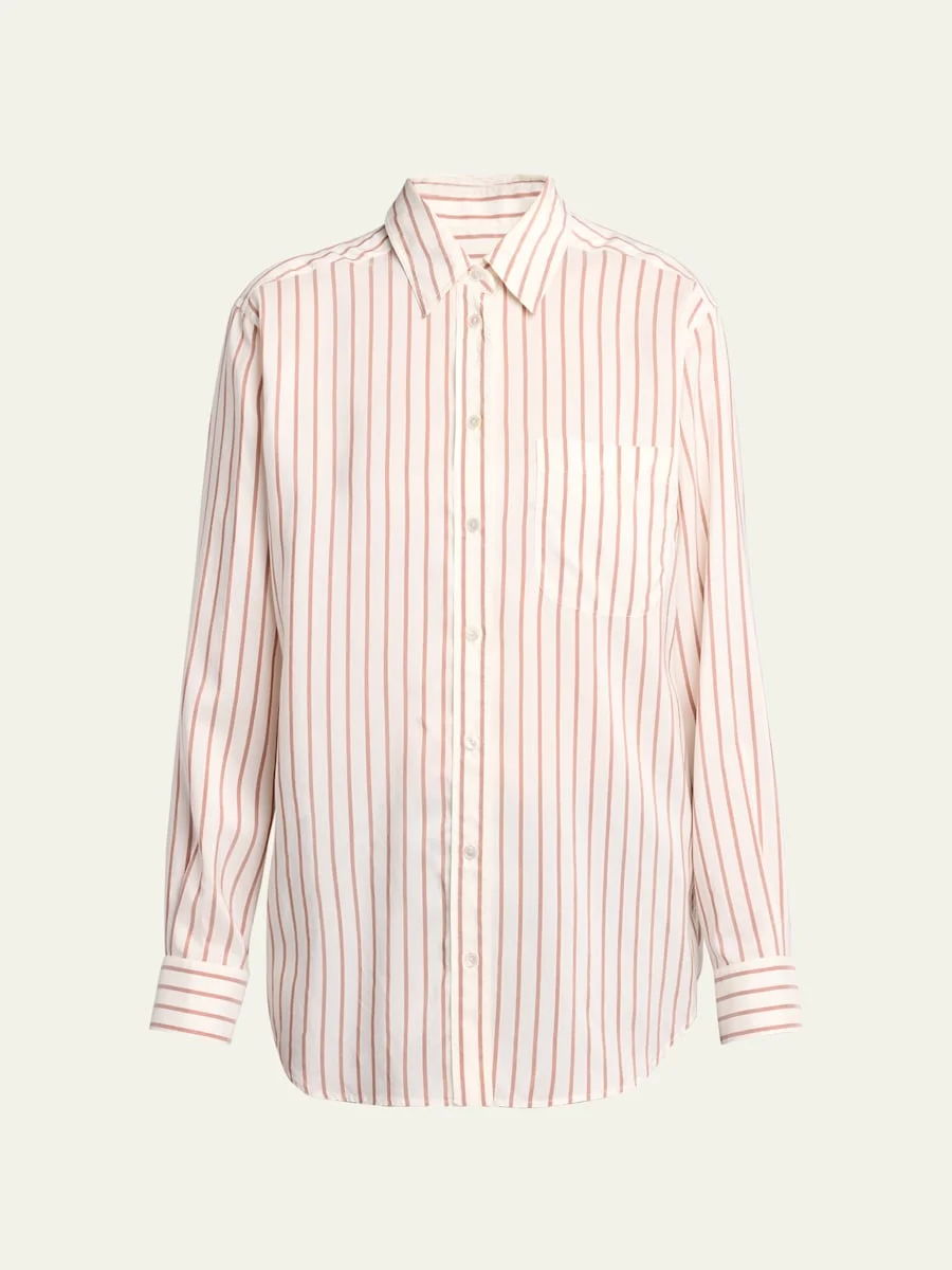 Gavina Striped Silk Poplin Button-Down Shirt - 1