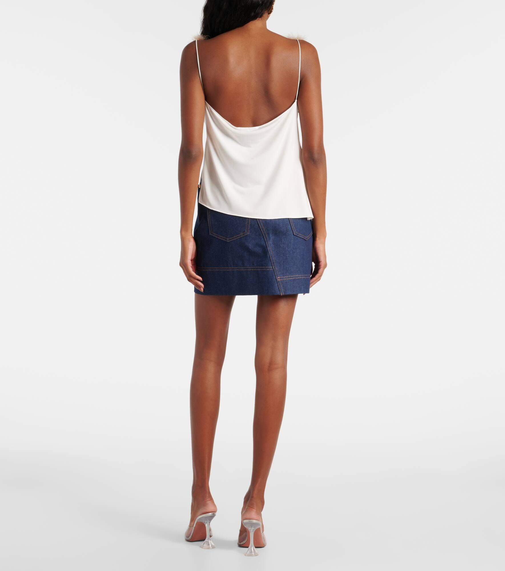 Boa feather-trimmed jersey top - 3