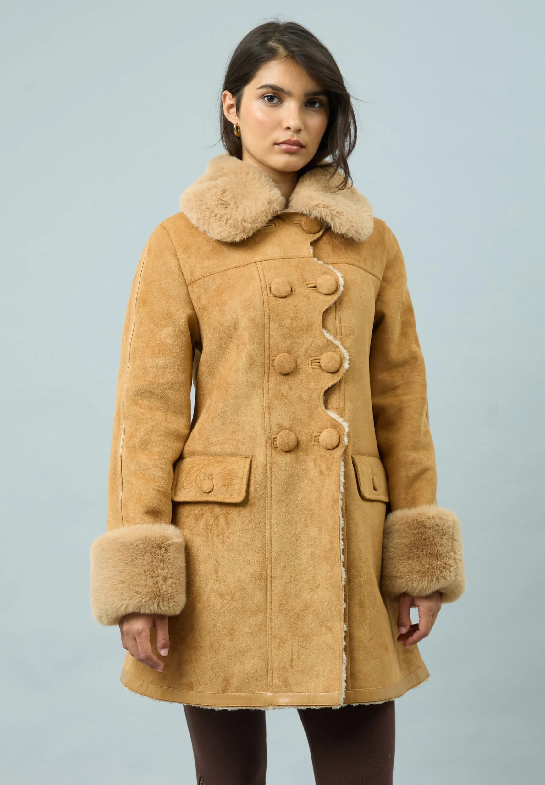 DOLLY HONEY SUEDE SHEALING COAT - 1