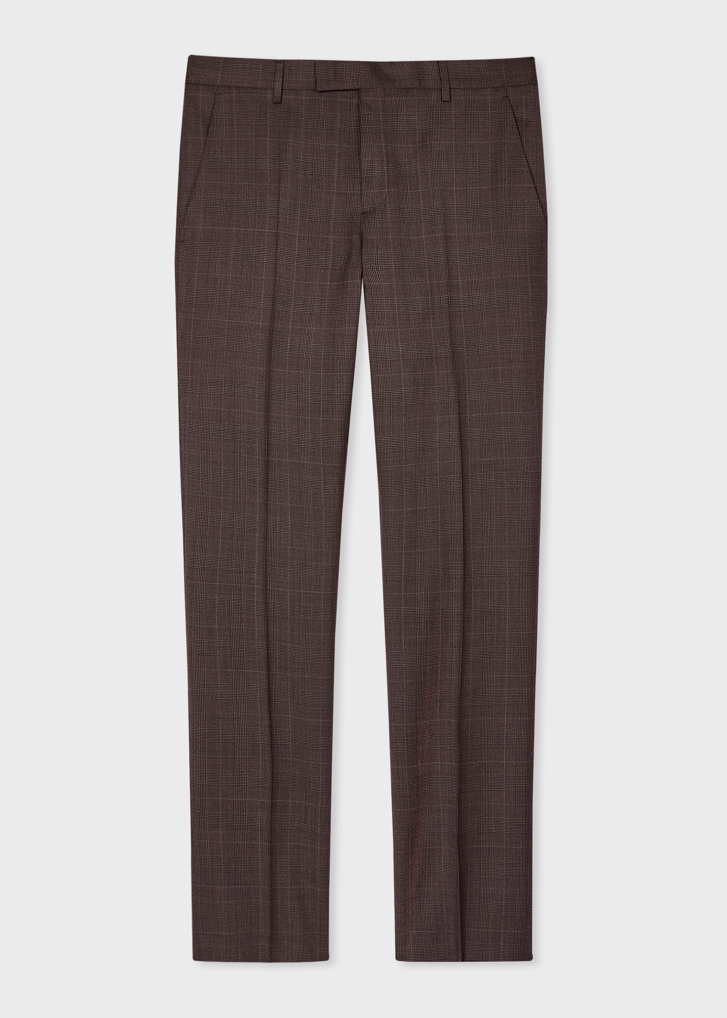 Dusky Purple Check Wool Straight Leg Trousers - 1