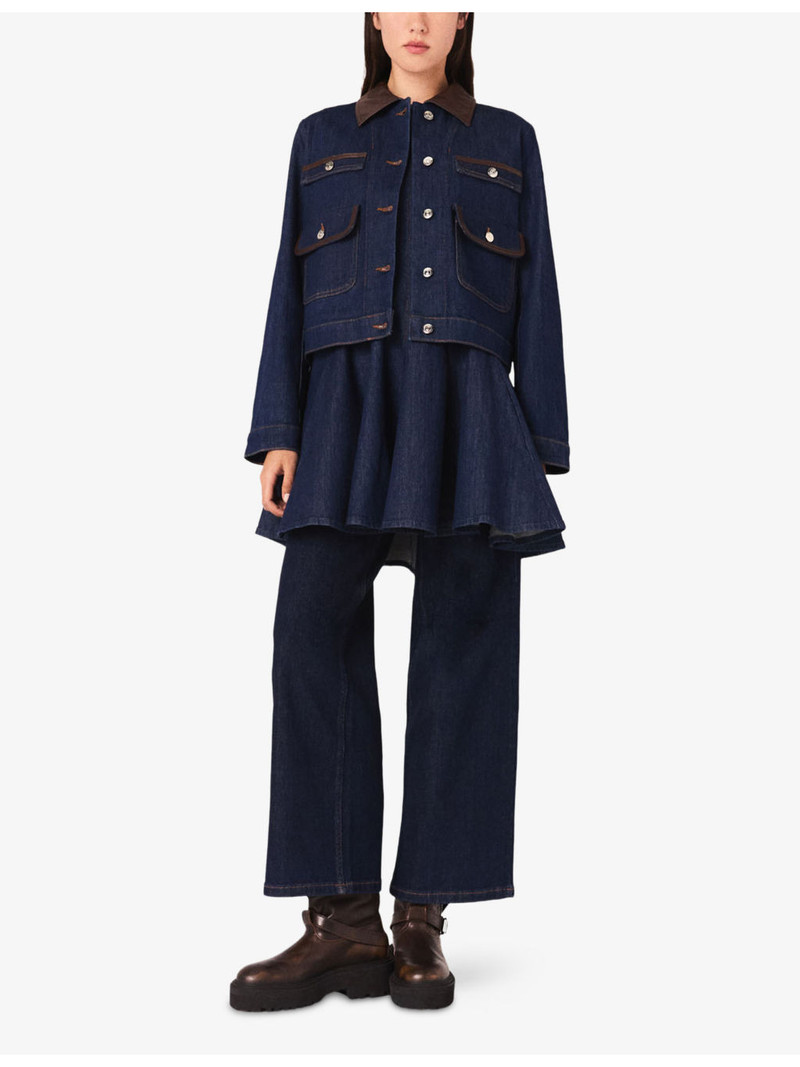 maje Contrast-Collar Patch-Pocket Denim Jacket outlook