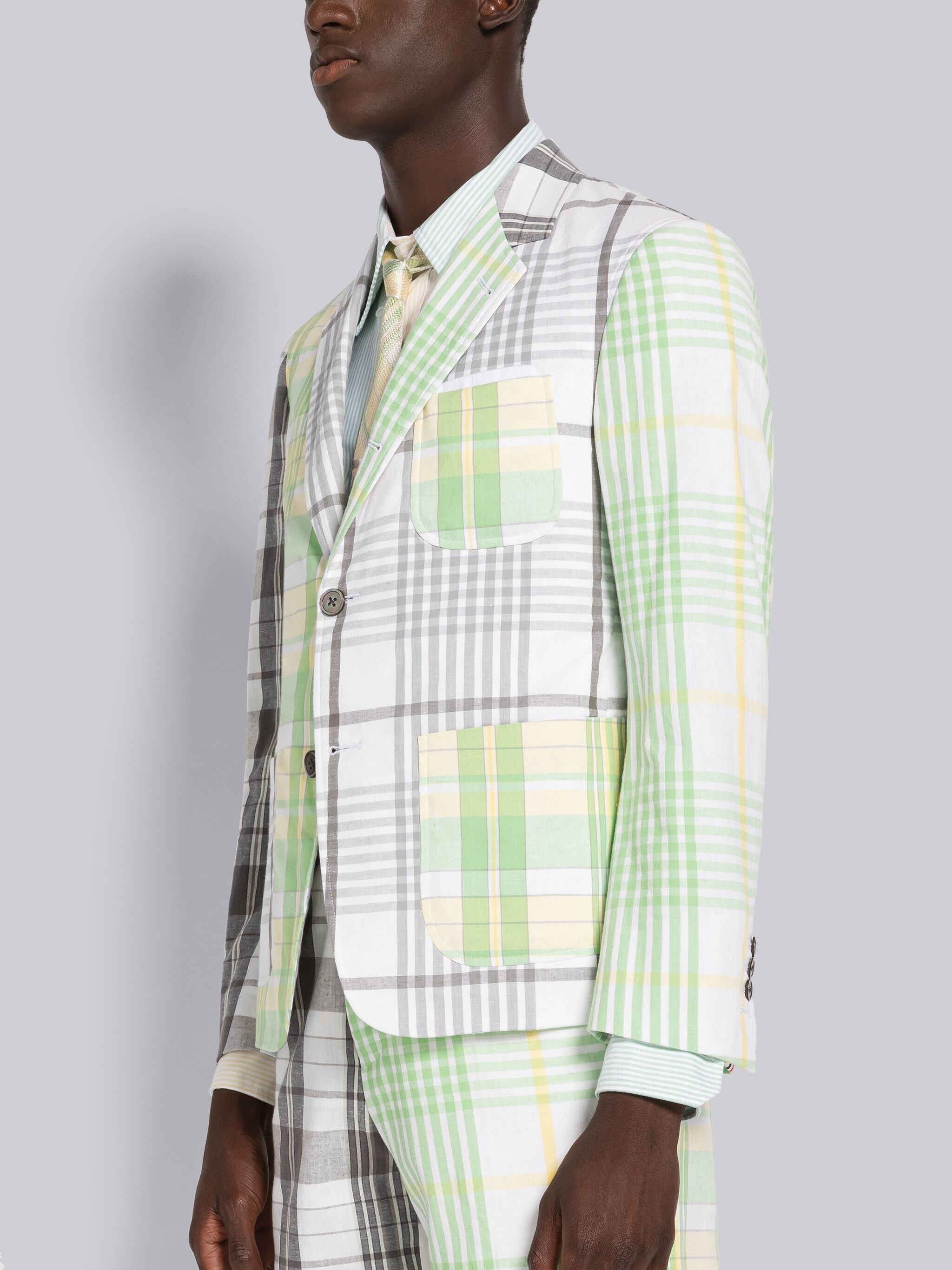 FUN-MIX HAIRLINE CHECK MADRAS COTTON SACK SPORT COAT - 2