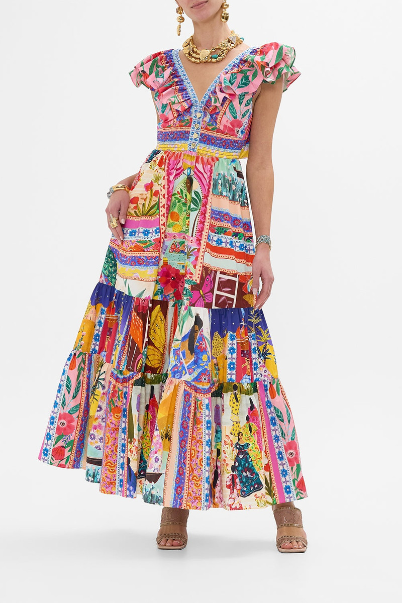 CAMILLA TIERED DRESS WITH NECK FRILL outlook