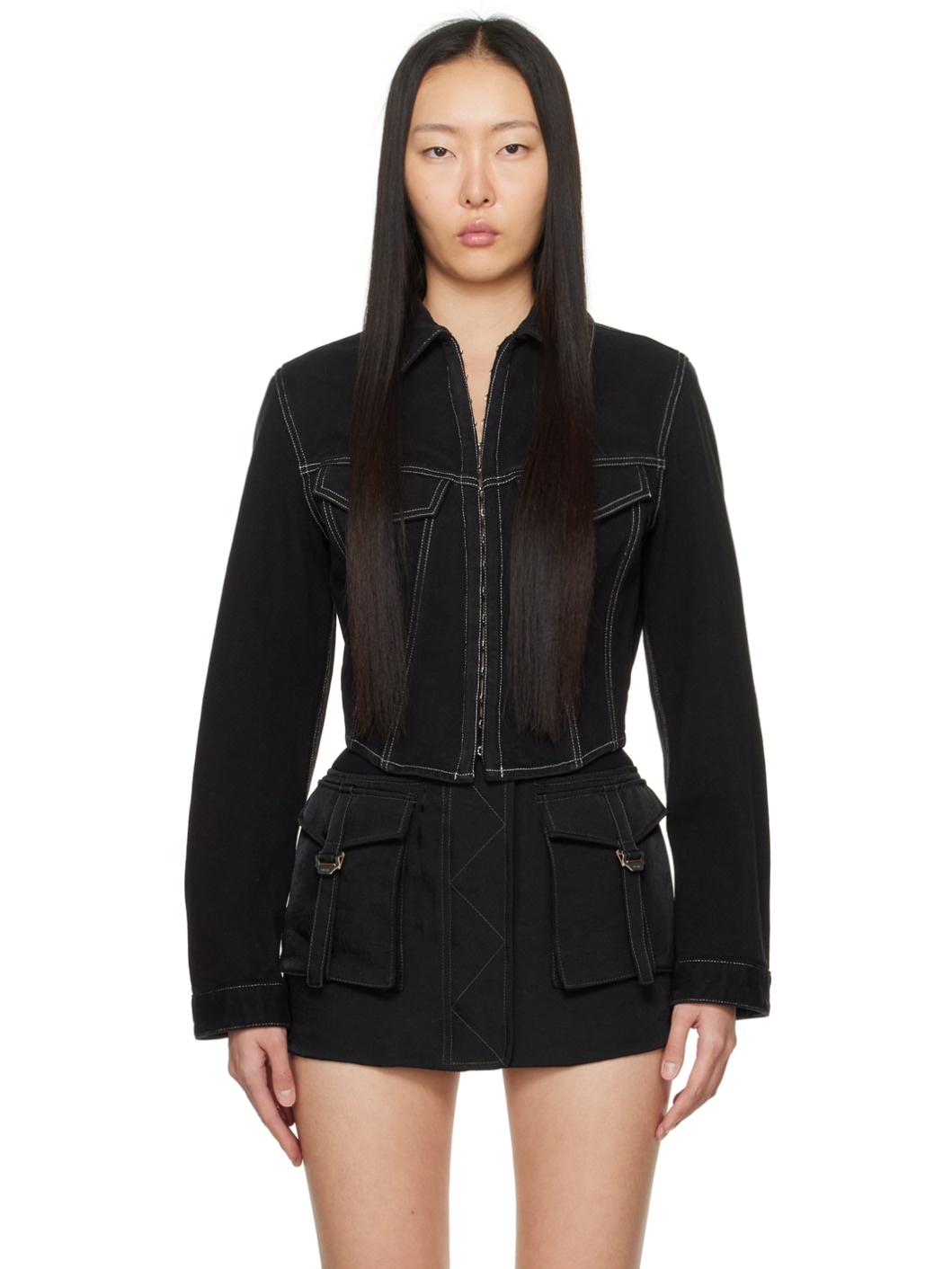 Black Corset Denim Jacket - 1