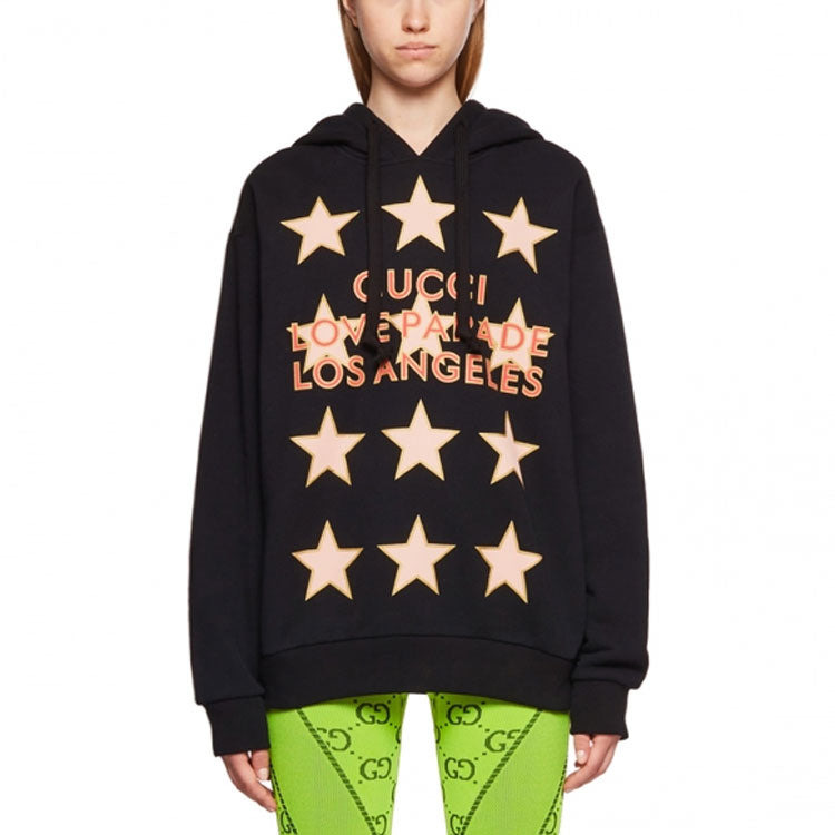 (WMNS) Gucci Logo Love Parade Cotton Hoodie 'Black' 615061-XJEQO-1082 - 3