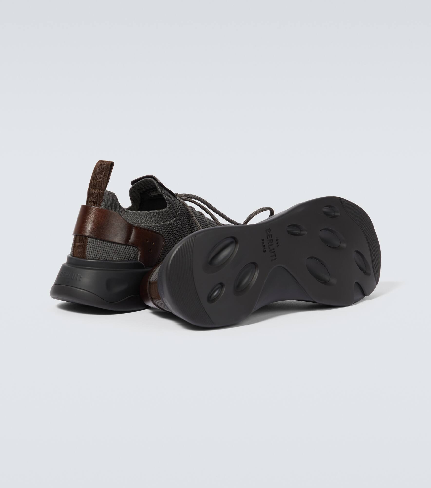 Embroidered leather-trimmed sneakers - 7