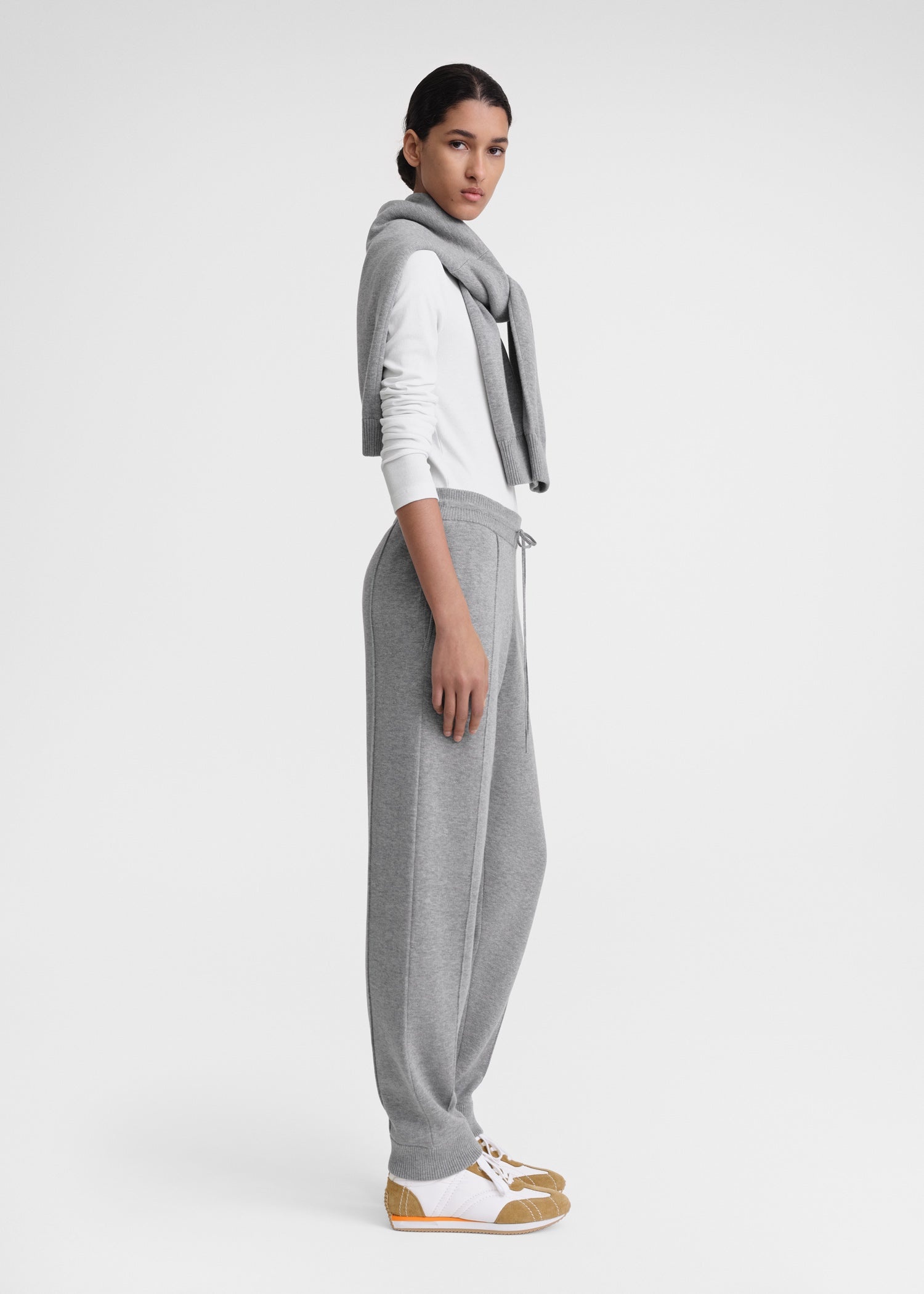 Cotton cashmere sweatpants grey melange - 3