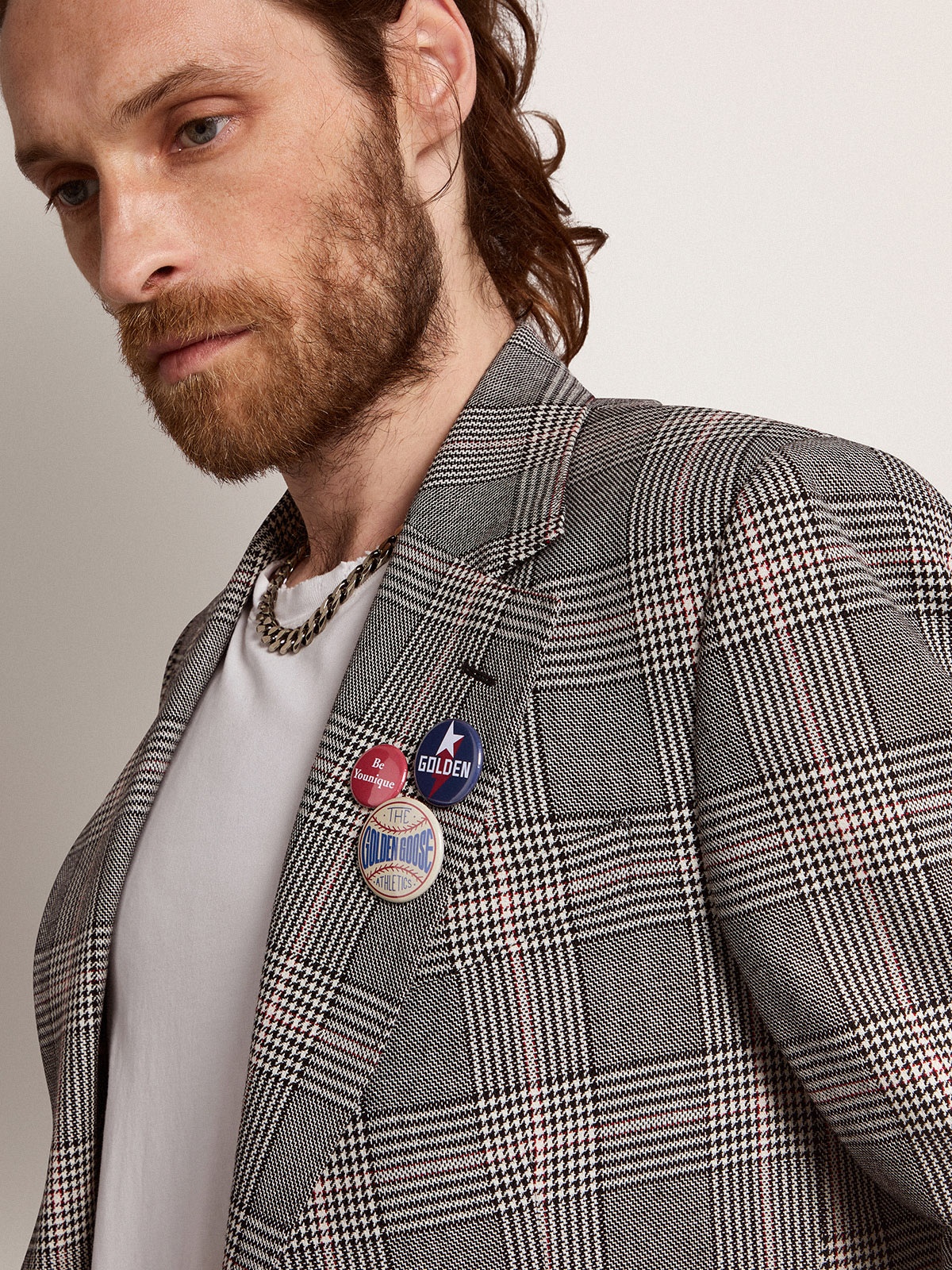 Men’s Golden Collection single-breasted blazer in gray and white Prince of Wales check - 2