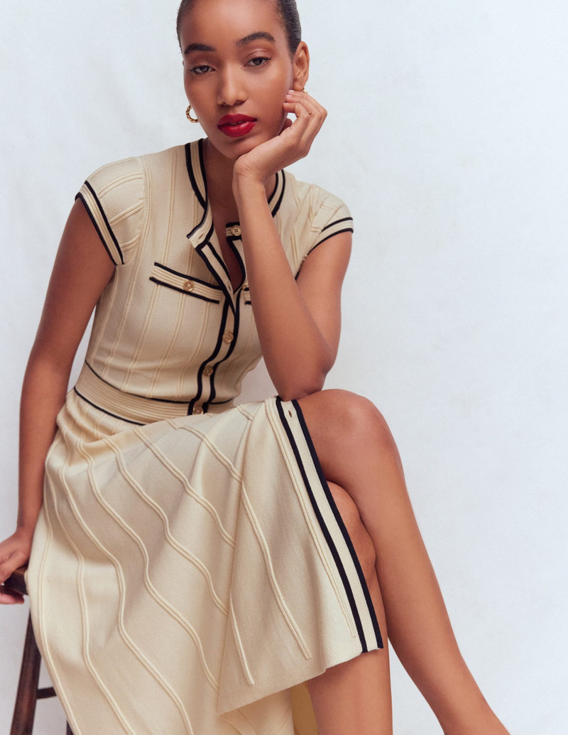 Cap Sleeve Knitted Dress-Warm Ivory 3