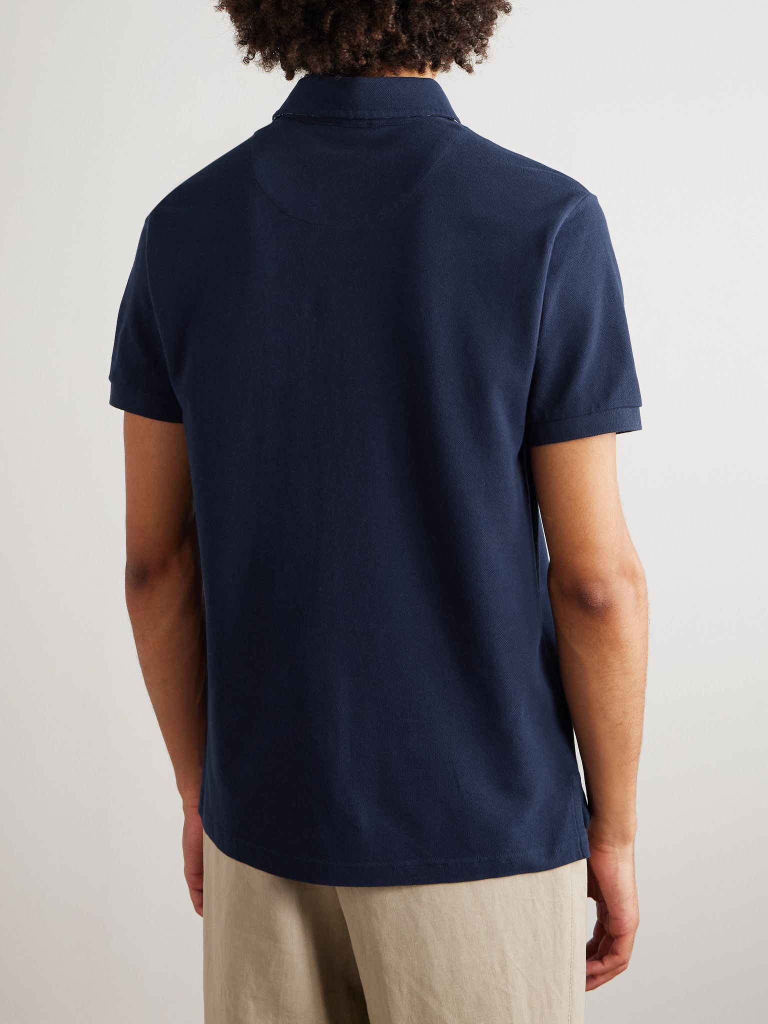 Logo-Embroidered Cotton-Piqué Polo Shirt Blue - 4