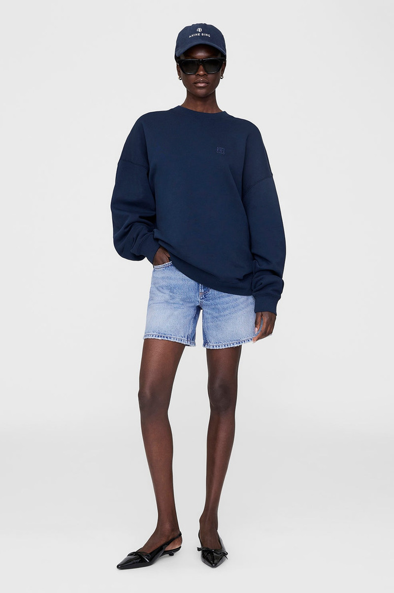 ANINE BING Miles Sweatshirt Framed Monogram - Washed Navy outlook