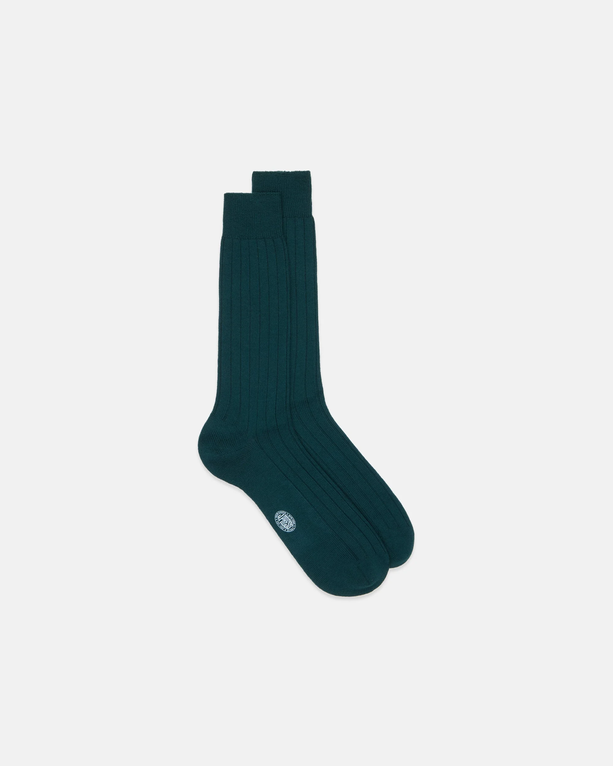 MADE-IN-ITALY SOLID GREEN MID-CALF RIBBED WOOL SOCKS - 1