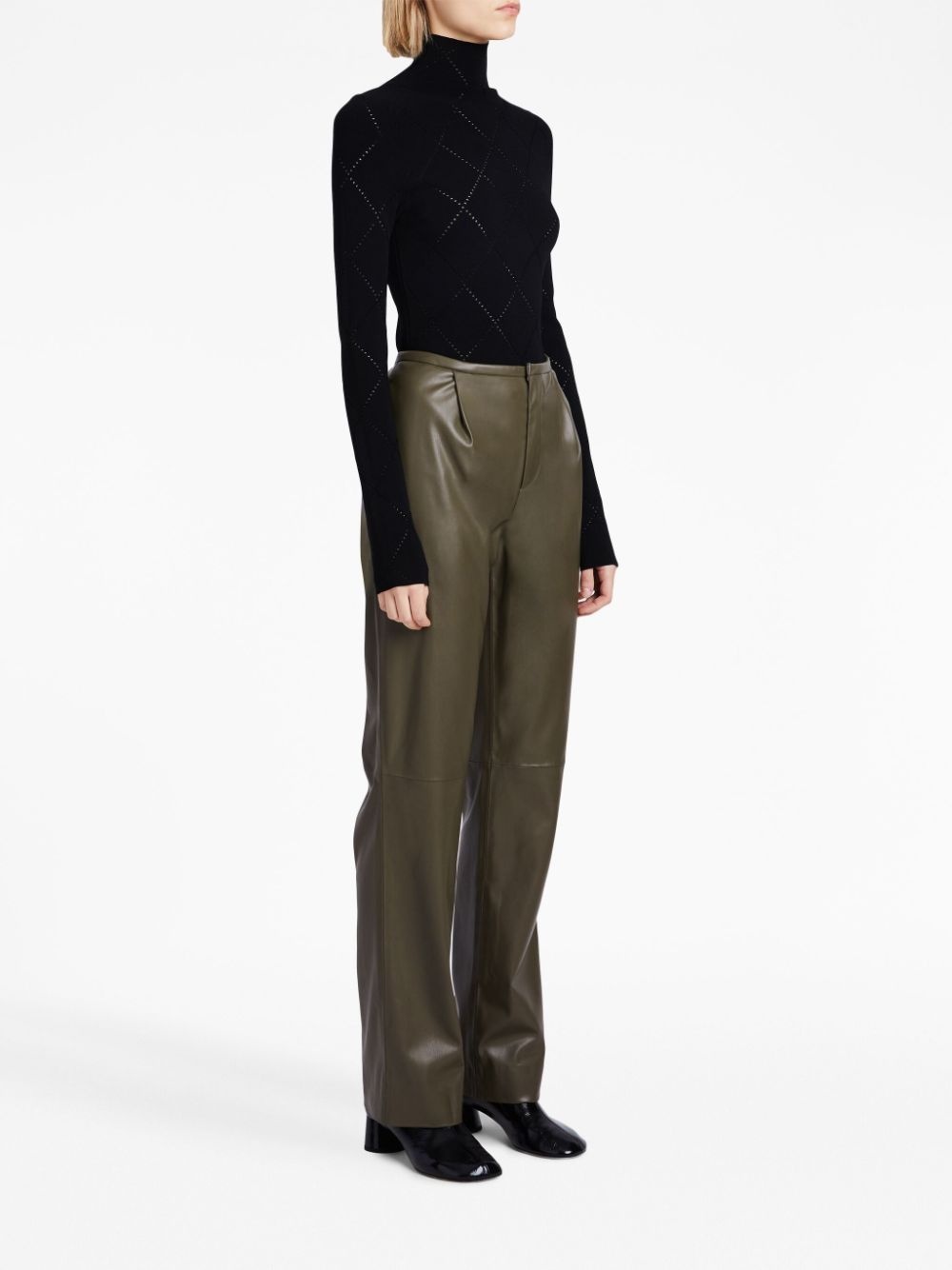 faux-leather straight-leg trousers - 3