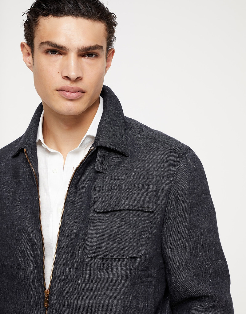 Denim-effect linen outerwear jacket with chest pocket 3