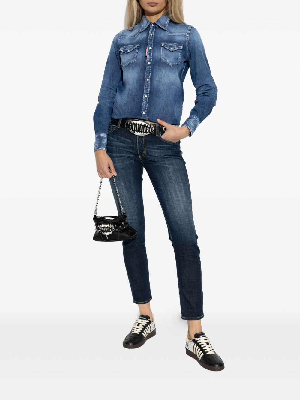 logo-plaque cropped jeans - 2