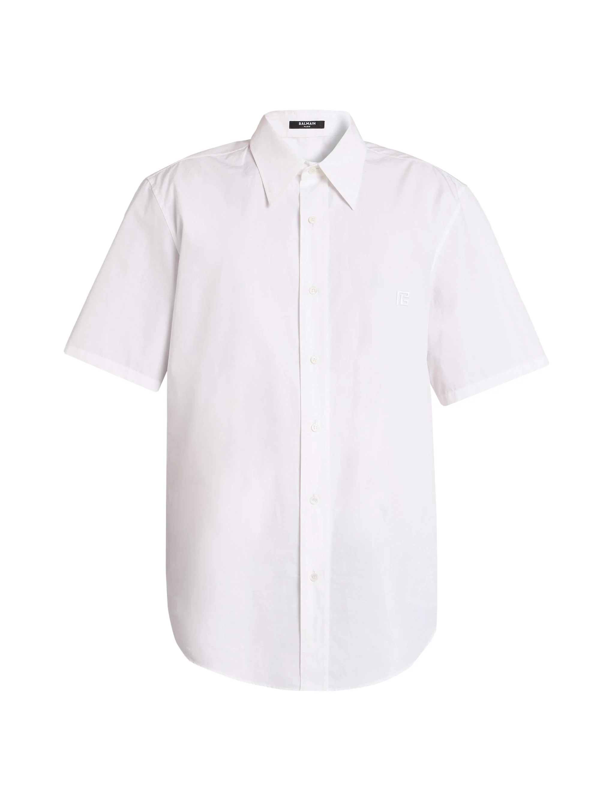 Men's Embroidered Cotton Poplin Short-Sleeve Shirt - Blanc Optique - 1