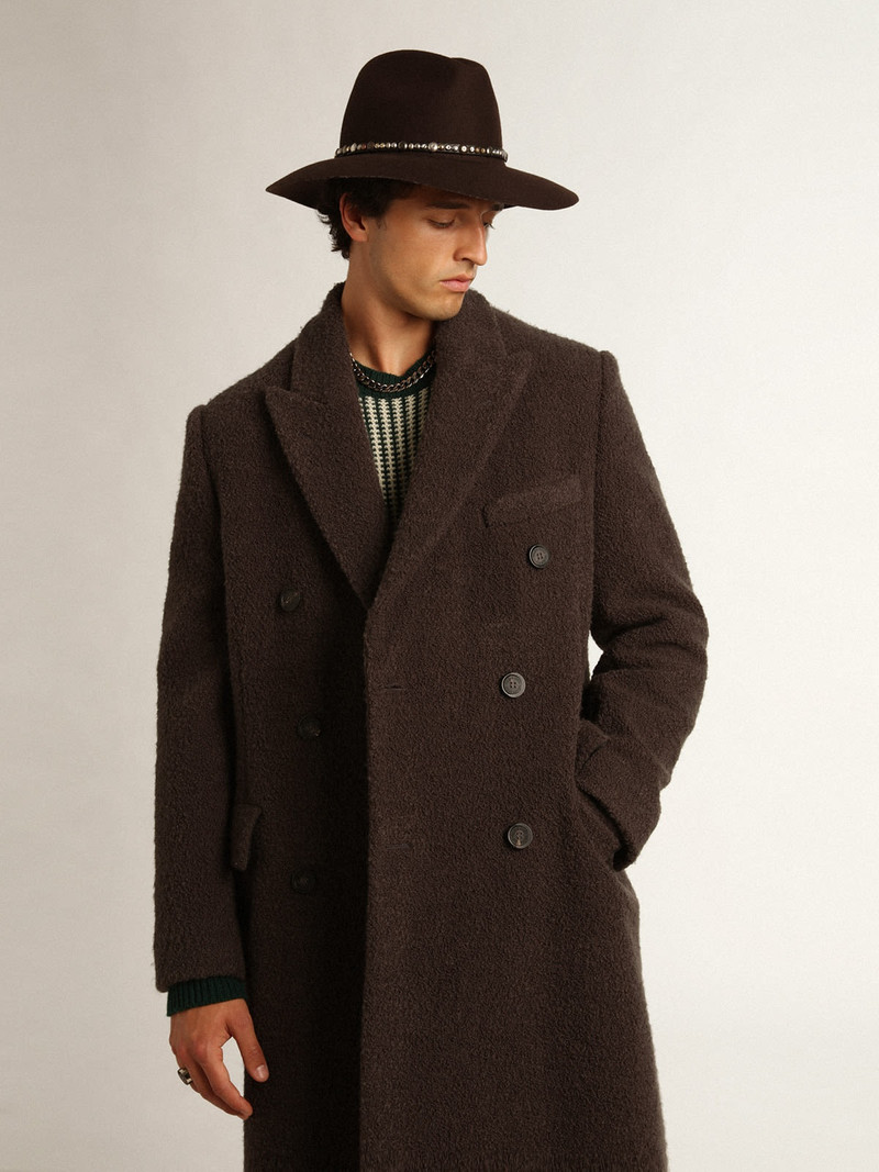 Golden Goose Men's double-breasted coat in licorice-colored bouclé wool outlook