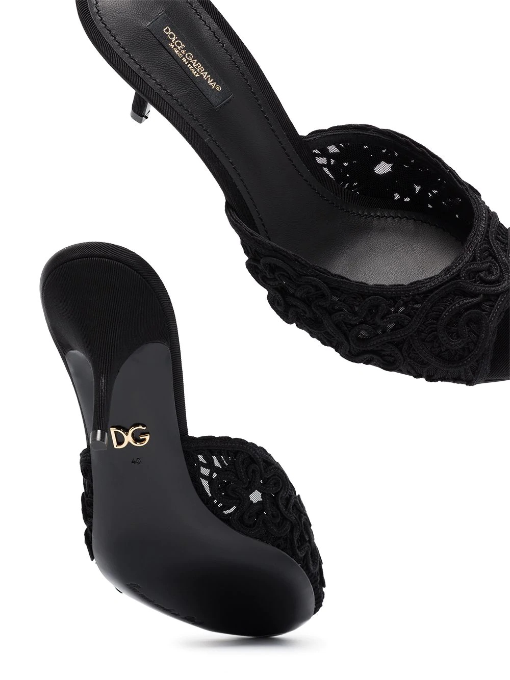 embroidered 70mm lace mules - 4