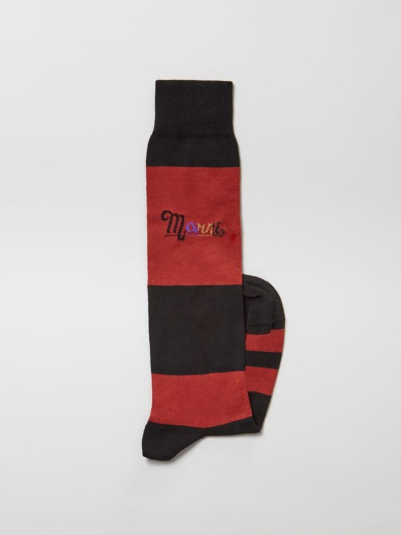 Marni BLACK AND RED STRIPED COTTON RAINBOW LOGO INTARSIA SOCK outlook