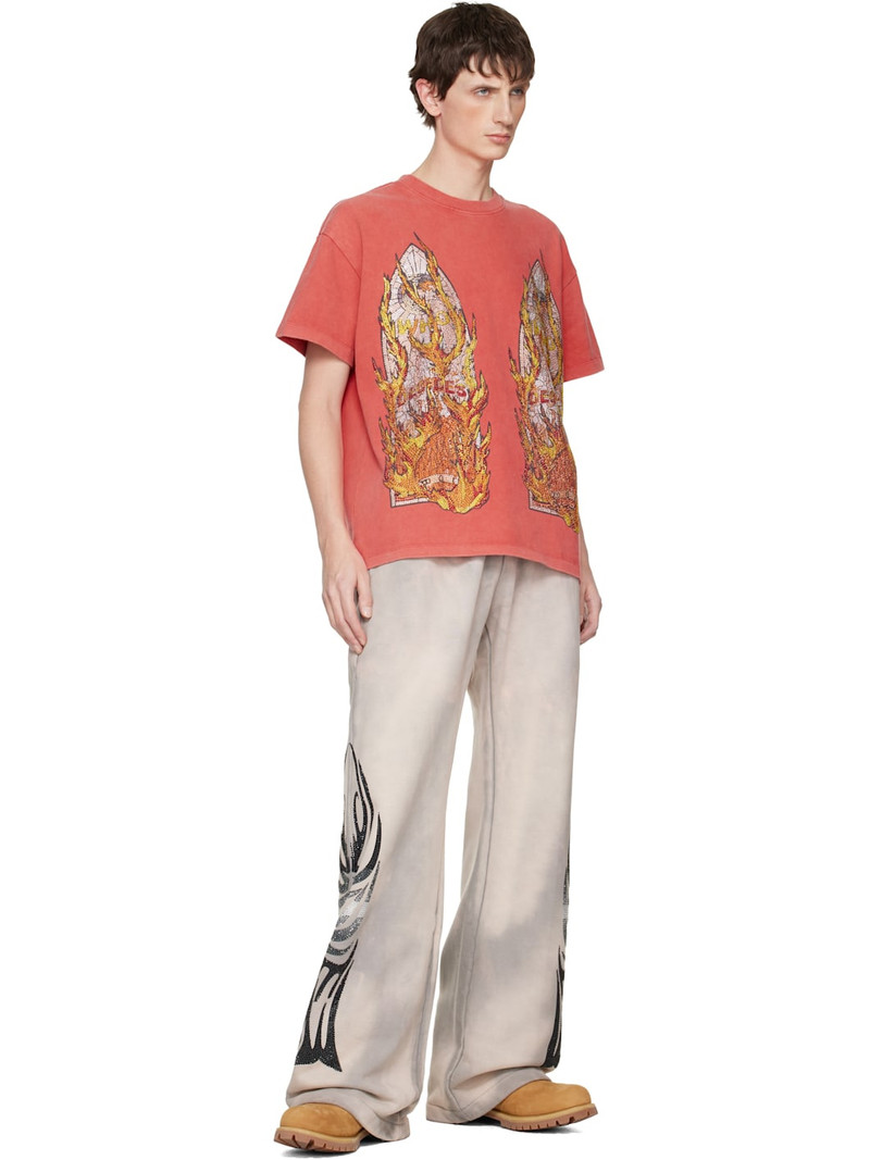 WHO DECIDES WAR Red Rhinestone Flame Glass T-shirt outlook