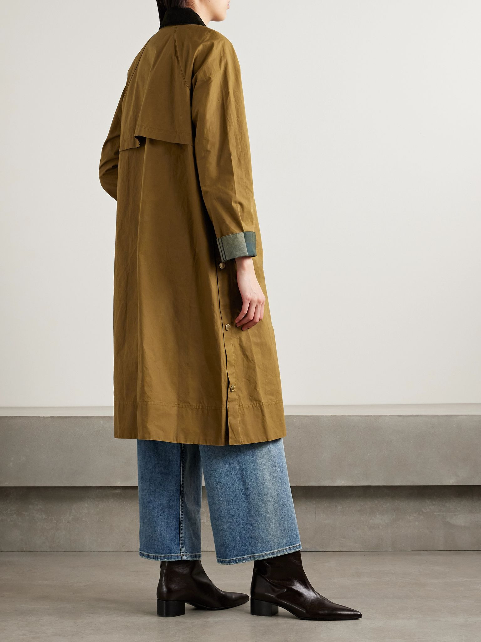 Ettie corduroy-trimmed waxed-cotton jacket Light brown - 4