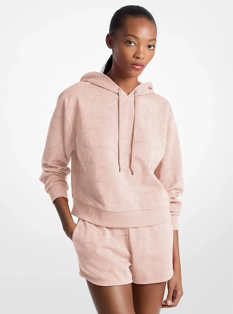 Heart Embroidered Cotton Blend Hoodie - 1