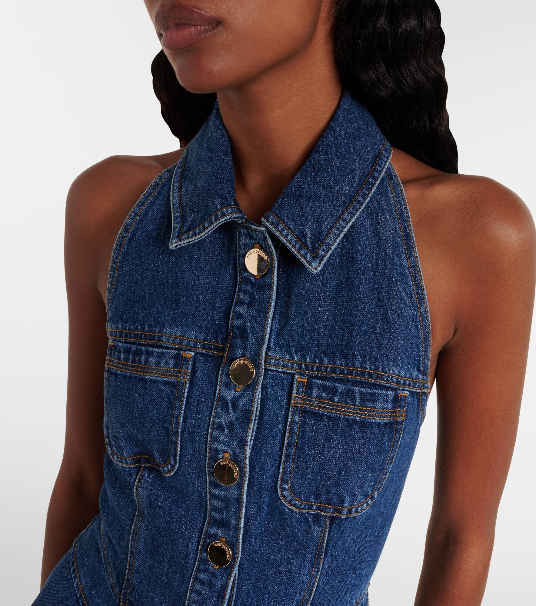 Flared denim midi dress - 4