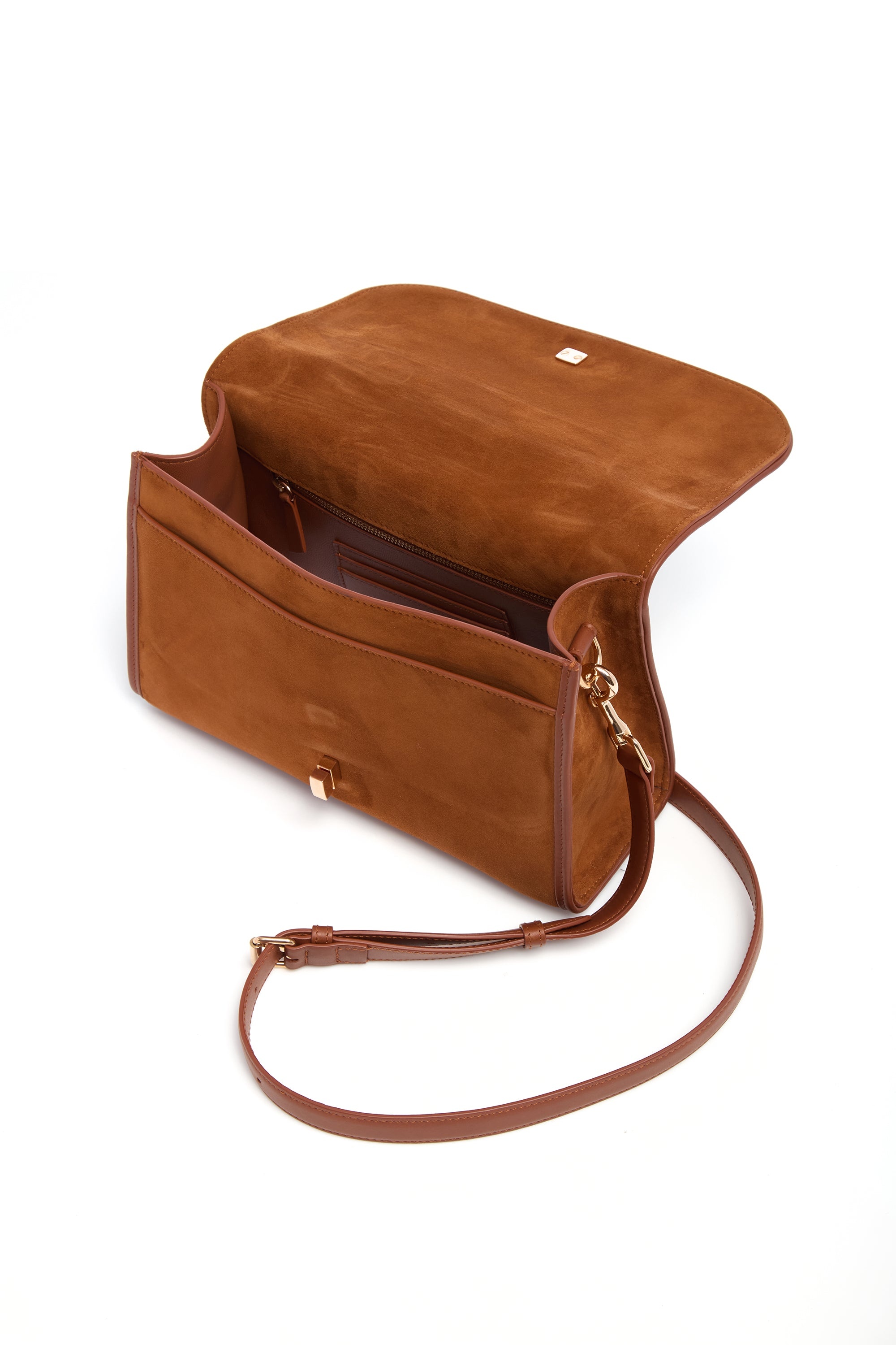 Medium Leonora Flap Bag in Cognac Suede - 5