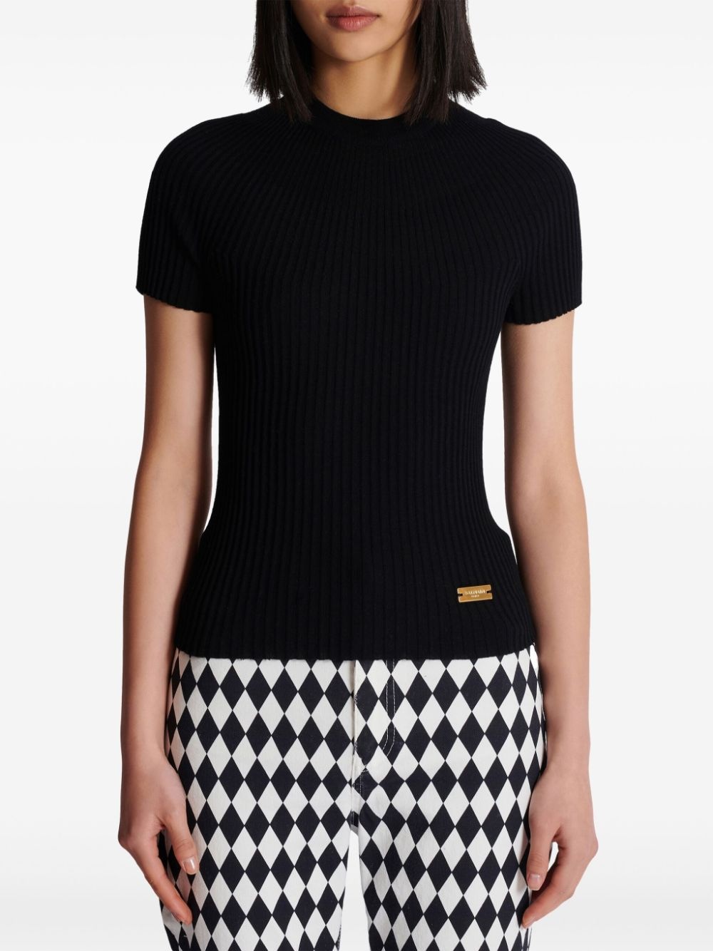 logo-plaque ribbed knit top - 5